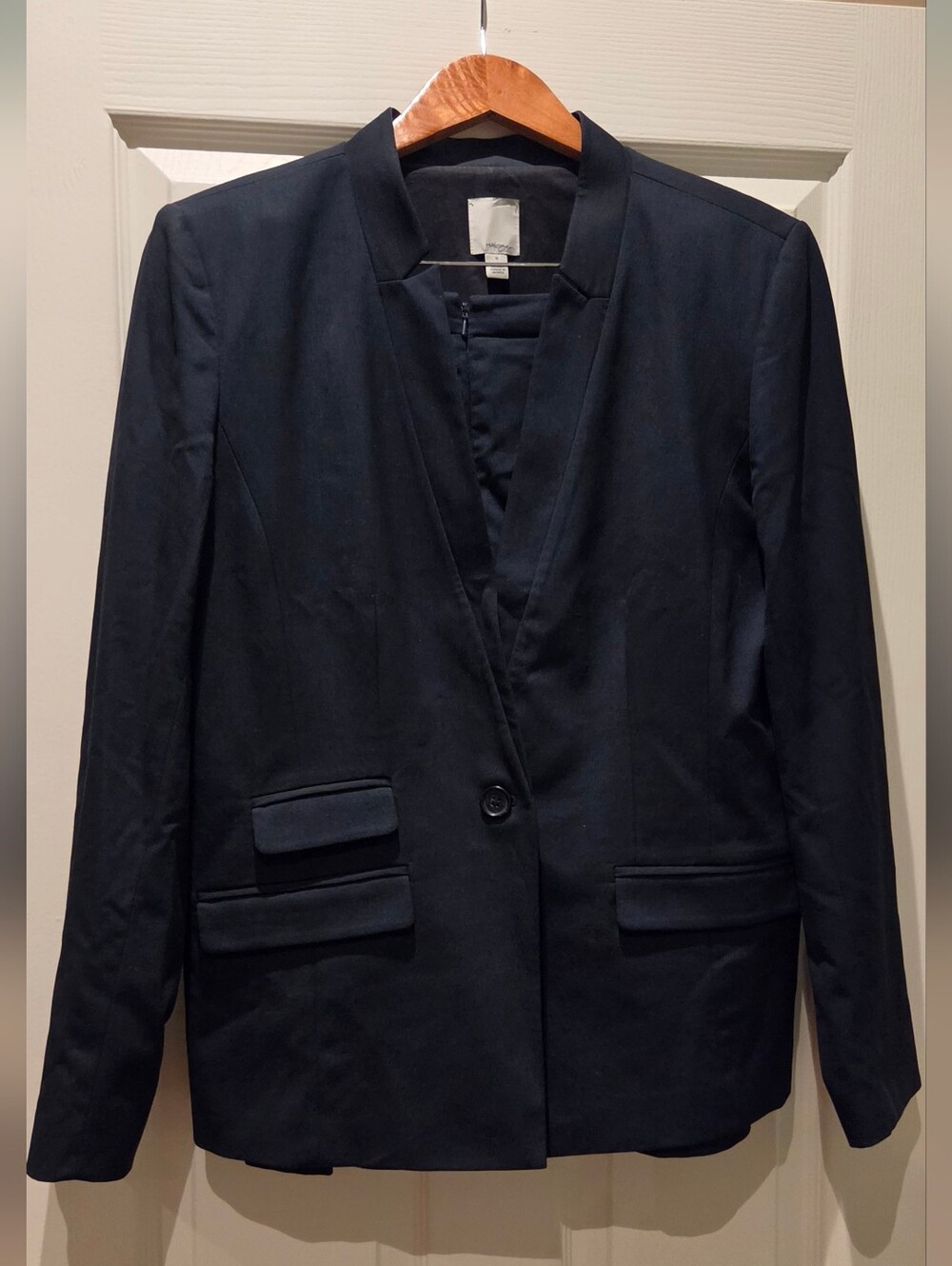 Halogen Navy Single-Button Notchless Blazer And Pencil Skirt With Front Slit